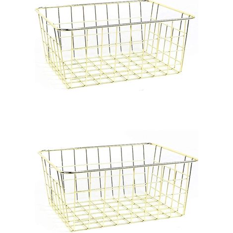 Panier de Rangement Métallique à Fil, Lot de 2 Grands Bacs Organisateurs Dorés pour Cuisine, Placards, Congélateur, Chambre et Salle de Bains (1/5)