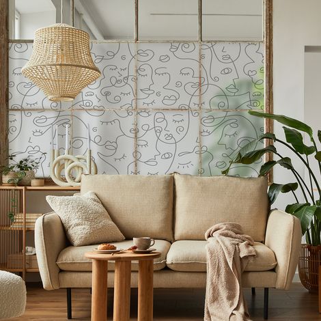 Film Fenêtre Anti Regard Occultant - VISAGES ABSTRAIT - Stickers pour Vitres & Porte de Douche - 40x100cm (1/4)