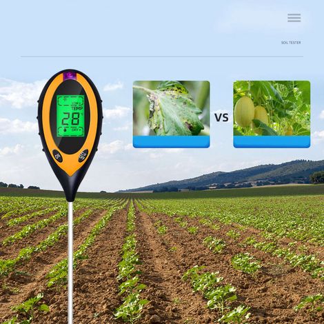 Testeur de sol LCD avec arrêt automatique, sonde sensible, mesure de l'humidité, du pH, de la température et de l'hygromètre, et de la luxmétrie. (1/5)