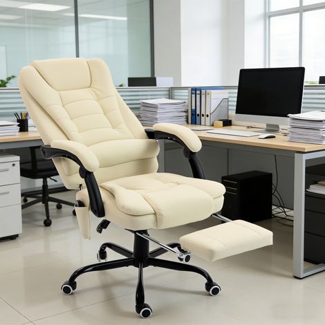 Fauteuil Bureau Massant - Hauteur Réglable, Dossier Inclinable, Télécommande, Beige