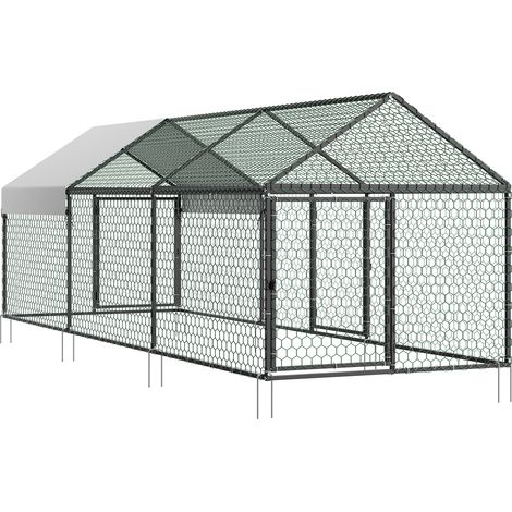 Mophorn Pollaio in metallo 1 x 3 x 1 m con copertura impermeabile e 3 porte, recinto per pollame con tetto a punta, ideale per conigli e galline, compatibile con pollai in legno (1/5)