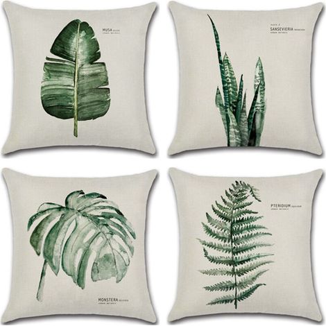 BEBUSINGOTO Lot de 4 housses de coussin décoratives 45,7 x 45,7 cm, feuilles vertes, housses de coussin, parfait pour patio, jardin, salon, canapé, décor de ferme. (1/5)