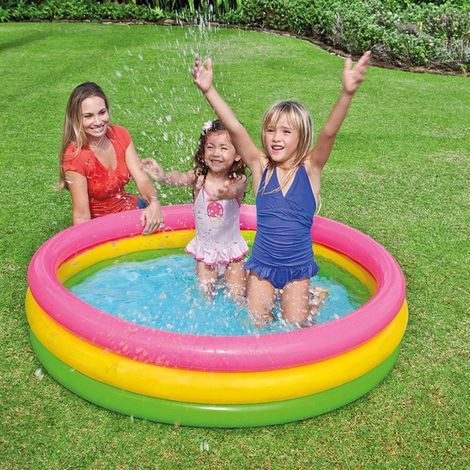 Piscine gonflable ronde en PVC pour enfants, 60 cm / 90 cm / 114 cm, 3 couleurs arc-en-ciel. (1/5)