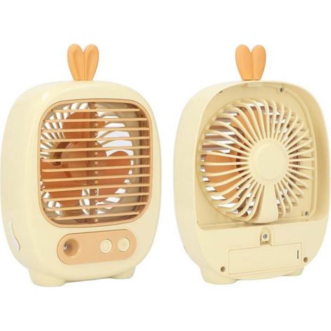Mini ventilateur de bureau avec 3 vitesses, fonction humidificateur, rechargeable par USB, batterie 1200 mAh, (jaune) (1/5)