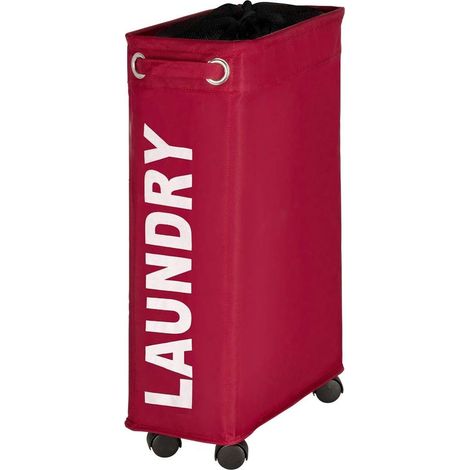 Panier à linge étroit à roulettes, rouge Corno, polyester, 43 l, 18,5 x 60 x 40 cm (1/5)