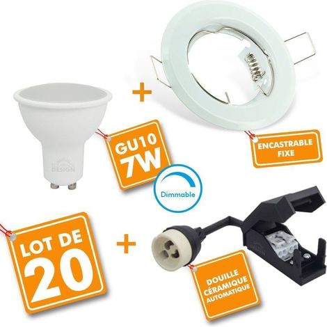 Lot de 20 Spot LED encastrable complet Blanc Fixe avec Ampoule GU10 7W Dimmable Température de Couleur: Blanc neutre 4000K (1/5)