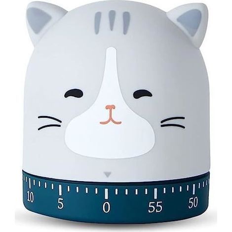 (Grau) Küchentimer – Katze – Mechanisch – Grau – 6 x 6,7 cm – ABS (1/4)