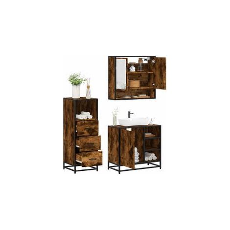 Ensemble de meubles de salle de bain 3 pcs Chêne fumé (1/4)