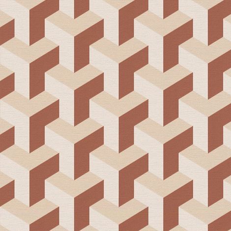 3D Tapete Profhome 781503 heißgeprägte Vliestapete strukturiert mit grafischem Muster dezent schimmernd creme rot gold 5,33 m2