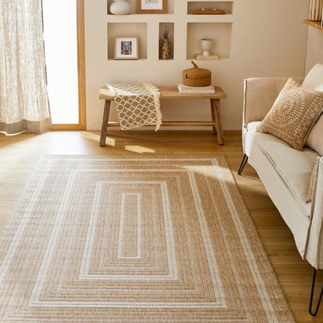 Tapis intérieur/extérieur rectangulaire effet toile de jute beige avec motifs - Daymo 120 x 160 cm (1/5)
