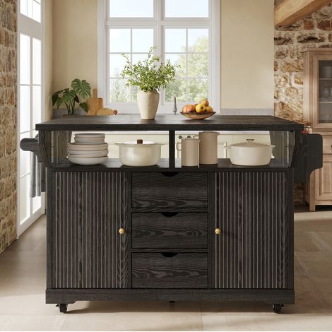 Mobiler Küchenwagen 142,5 x 80 x 95 cm aus schwarzem MDF mit Auszügen – MEUBLIV (1/5)