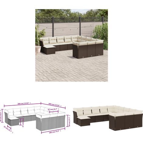12-tlg. Garten-Sofagarnitur mit Kissen Braun Poly Rattan - Gartenmöbel - Polyethylen-Rattan - Outdoor Möbel - Lounge Set - Esszimmergarnitur - Home & Living (1/3)