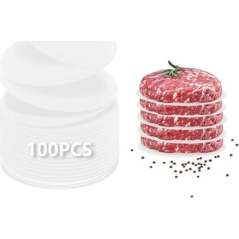 Disques à burger, 100 Feuilles Papier Antiadhésive pour Presse à Steak Haché, Papier de Hamburger Pratique, Papier Sulfurisé Rond (1/4)
