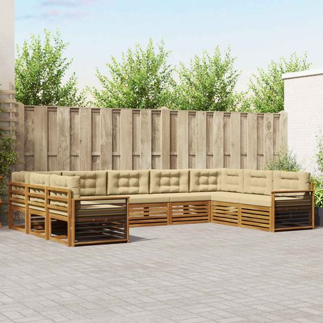 Outdoor-Sofagarnitur 9 pcs Natur und Beige Massivholz Akazie (1/5)