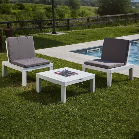 Dmora - Salón de Jardín Cervia, Conjunto de jardín de 2 asientos con respaldo y 1 módulo multifunción, Zona de estar con cojines, 100% Made in Italy, Blanco, con embalaje reforzado (1/5)