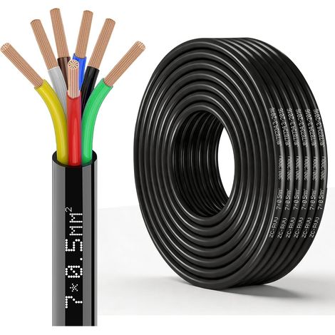 7 Core Trailer Cable 10 m Camper Van Cable 7 Wires Electric Trailer for Wiring Tail Lights Trailer Conductor Wire Black for Industry (1/5)