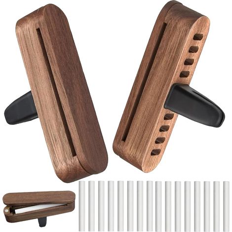 Lot de 2 diffuseurs de parfum voiture en bois avec clip de ventilation et 16 recharges (1/5)