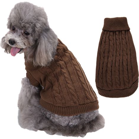 Pull pour animaux de compagnie, col roulé tricot pull pour chien pull chaud manteau mignon chiot chat costume (marron, m) (1/5)