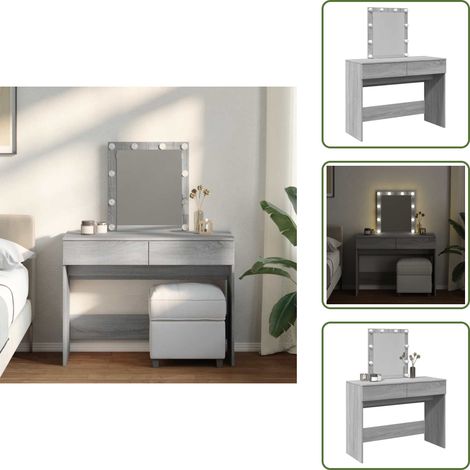 Coiffeuse avec LED sonoma gris 100x40x130 cm - Coiffeuse - Meuble De Salle De Bain - Vanity - Table De Maquillage - Miroir (1/5)