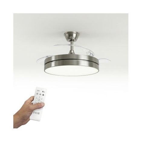 HJM VT154 Ventilador de techo con luz, motor DC silencioso, 106 cm, aspas retráctiles, plata (1/5)