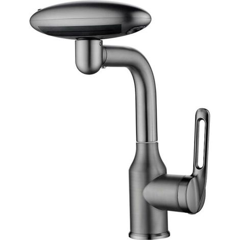 Grifo de lavabo de baño UFO giratorio de 360° de acero inoxidable con 4 modos de agua para lavabos domésticos (gris) (1/5)