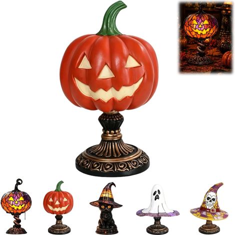 Lampe de table citrouille d'Halloween en verre teinté, style Tiffany, style gothique vintage, en résine, alimentée par USB (L044) (1/5)