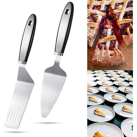 Ensemble de 2 pièces en acier inoxydable pour tartes, pizzas, brownies et lasagnes. Coupe-gâteaux, spatule dentelée et pelle à dessert. (1/5)