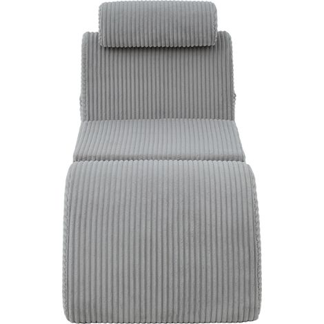 Fauteuil de relaxation ergonomique en velours côtelé gris clair, avec coussin d’assise amovible, poche latérale et appui-tête modulable, CHICFURN (1/5)