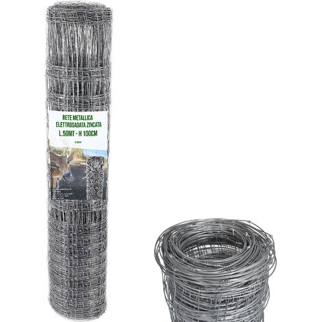 Rete Metallica Zincata Per Recinzione 50 M Pastorale Pascoli Pecore Ovini Vacche Orto Giardini Spazi Esterni Piante 3 Diverse Maglie Colore Grigio (100 Cm) (1/3)