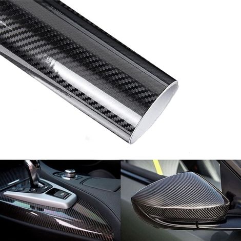 300 x 30 cm Black 6D Carbon Fiber Vinyl Film, Super Glossy Car Wrapping Film with Bubble-Free Air Release Technology, DIY Adhesive Film for Car, Motorcycle, Indoor and Outdoor Use