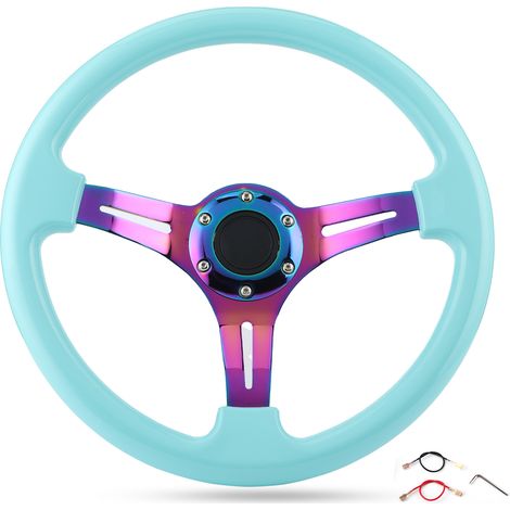 Volant de course 6 vis, remplacement diamètre 350mm, universel, jante profonde bleu clair (1/5)