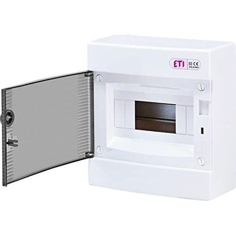 ETI ECT8PT BOÎTE À FUSIBLES EN SAILLIE IP40 1 RANGÉE À 8 MODULES PORTE TRANSPARENTE POUR INSTALLATION DANS LA MAISON