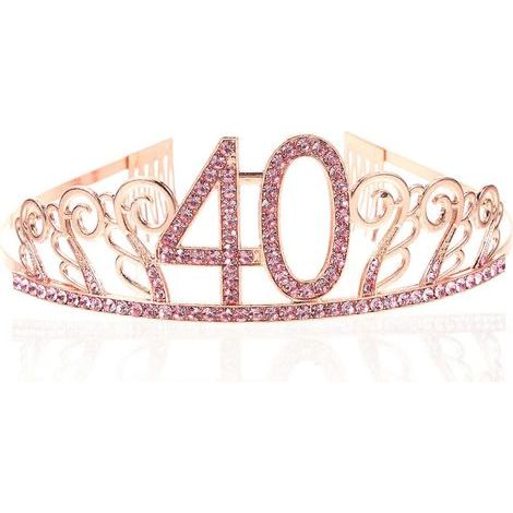 Strass- und Kristalltiara, Königinnenkrone, Haarband, Haarkamm, Haarspange, Geschenk zum 40. Geburtstag einer Frau (Roségold) - Gold (1/4)