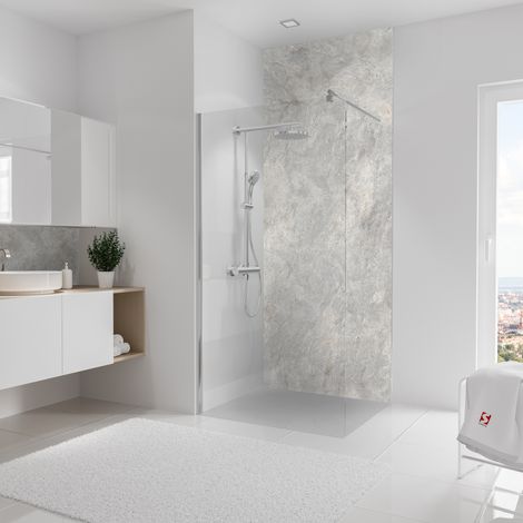 Schulte panneau mural 100x255 cm, revêtement pour douche et salle de bains, placement facile, DécoDesign DÉCOR,  pierre gris-argenté