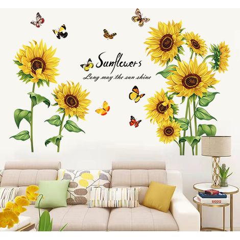 BEBUSINGOTO Sommer Sonnenblumen Wandaufkleber Garten Blume Schmetterling Wandtattoos Schlafzimmer Wohnzimmer TV Wand Kunst Dekor