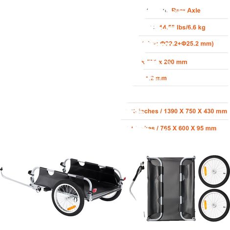 Remorque de vélo, haute capacité de charge, cadre en aluminium durable, 100lbs (1/2)