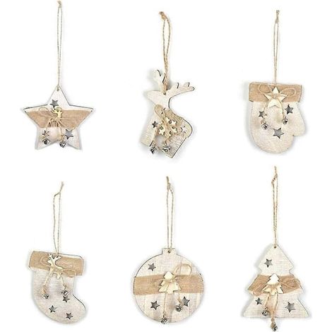 Décorations de Noël pour la maison : pendentifs suspendus en forme d'élan, faits main, mignons, pour les fêtes, pour sapin de Noël, en jute (6 pièces). (1/5)