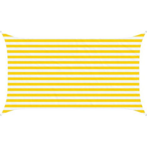 Voile d'ombrage à rayures jaunes et blanches, 3,5 m x 2 m, 100 % polyester Oxford. (1/5)