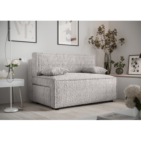 Canapé 2 places convertible MIRAN en tissu bouclette - Gris clair (1/5)