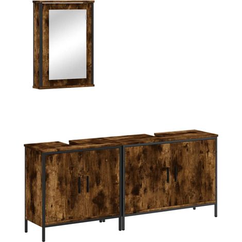 Maison Exclusive - 3-tlg. Badmöbel-Set Räuchereiche Holzwerkstoff