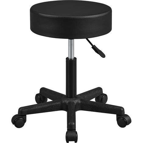 Yaheetech Tabouret Rond à roulettes Travail Rotatif Hauteur Réglable 46-61,5 cm, Assise Rembourrée Revêtement en Similicuir pour Bureau Travail Salon Massage Salon de Beauté Clinique Noir (1/5)