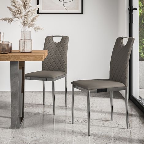 Set Of 6 Monza Faux Leather Dining Chair Modern Padded Seat Chrome Legs Kitchen (Grey) (1/5)