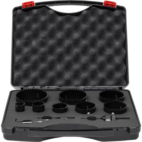 Jeu de scies cloches pour électriciens STIER HSS-Co8 bimétal, profondeur de coupe 44 mm, 11 pièces (25, 32, 40, 54, 60, 68, 76 et 86 mm) (1/5)