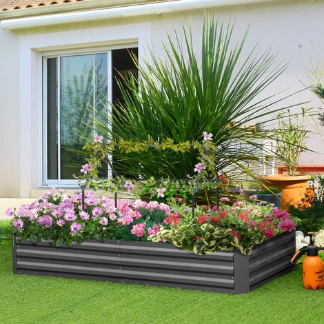 Aiuola rialzata rettangolare in metallo con supporti per pomodori e piante rampicanti, 180 x 90 x 29,5 cm