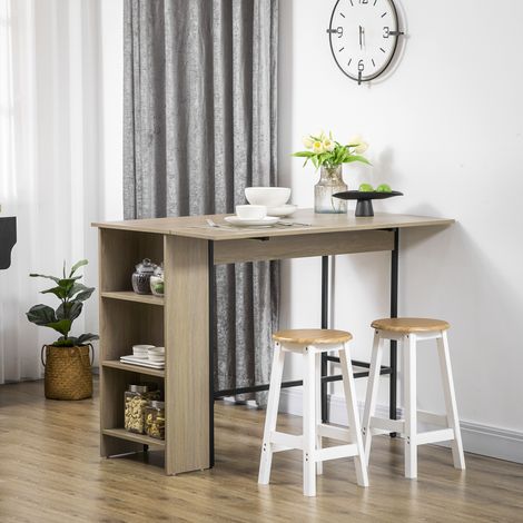 Zentraler Insel-Bartisch mit klappbarer Seitenwand und 3 Ablagen, 120 x 76 x 91,4 cm, hellgrau