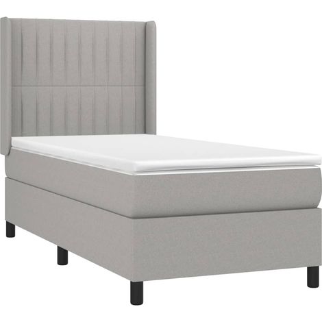Cadre de lit LED avec sommier tête de lit matelas surmatelas 100x200 cm tissu gris clair TDL0207958