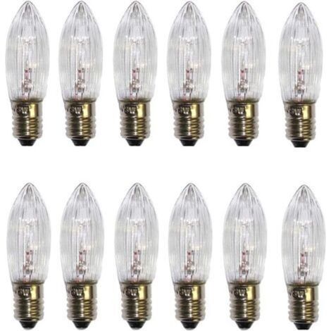 Packung mit 12 E10-Ersatzbirnen – Warmweiß – 34 V – 3 W – Für Kronleuchter – Lichterketten – Spitzkerzen – 2700 K [Energieklasse G]