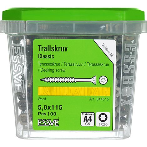 Tornillos para tarimas de madera ESSVE CLASSIC resistentes a los ácidos, tamaño A4, 5,0 x 115 mm, 100 unidades. (1/2)