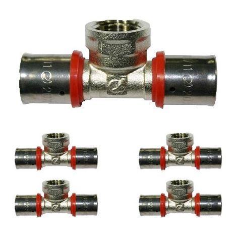 Set di 5 Te femmina x 3/4'' per tubo multistrato da 25 mm, da utilizzare con aggraffatrice, grigio