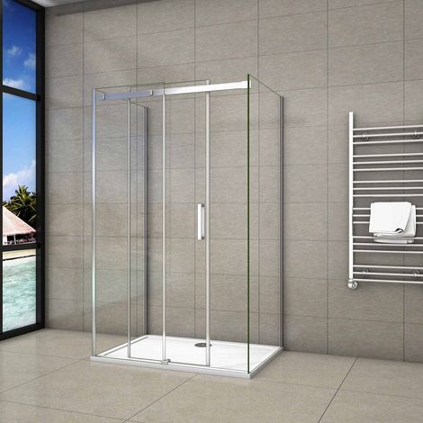 195 cm Box Doccia a Tre Lati Porta Scorrevole con 2 Pareti Laterali 110x80x80 cm Vetro 8 mm Temperato Trasparente Anticalcare Telaio Cromato Lucido (1/5)